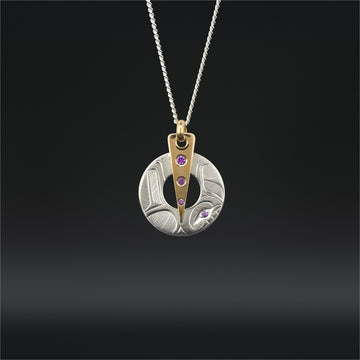 Killerwhale - Silver Pendant with 14k Gold and Amethyst