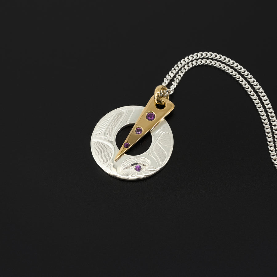 Killerwhale - Silver Pendant with 14k Gold and Amethyst