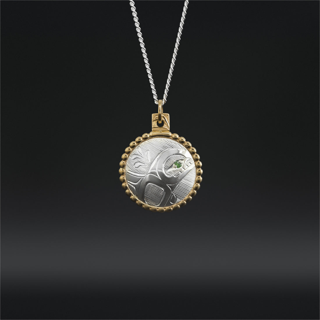 Killerwhale - Silver Pendant with 14k Gold and Tsavorite Garnet