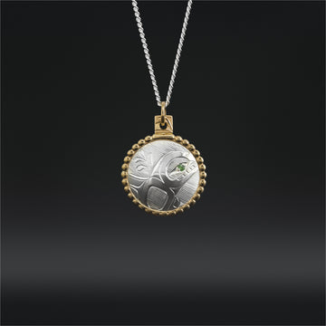 Killerwhale - Silver Pendant with 14k Gold and Tsavorite Garnet