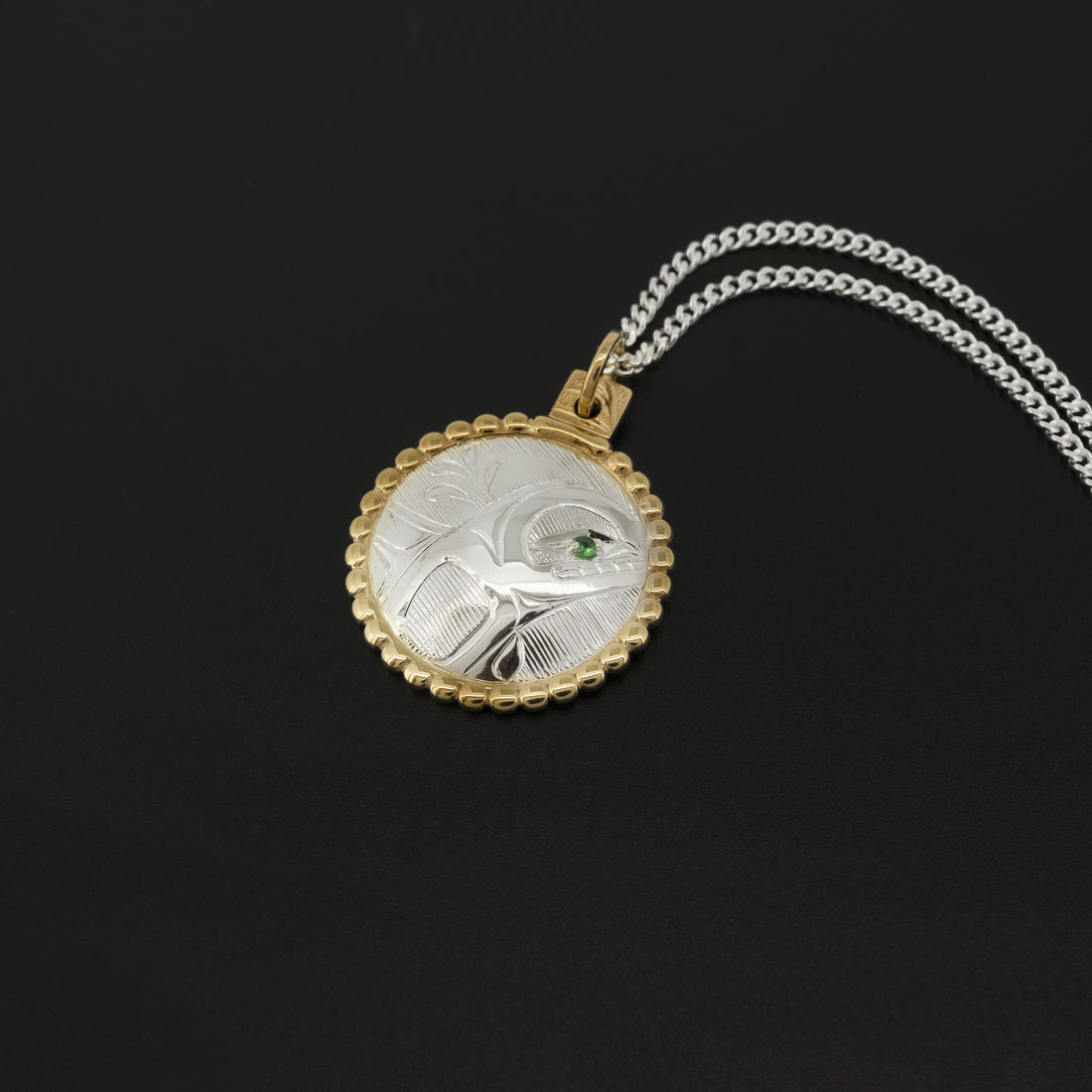 Killerwhale - Silver Pendant with 14k Gold and Tsavorite Garnet