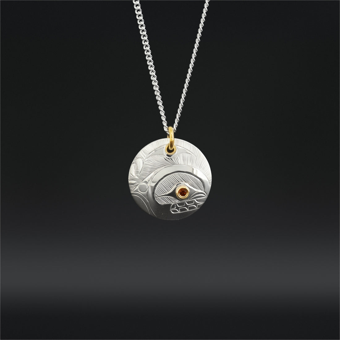 Killerwhale - Silver Pendant with 14k Gold and Garnet