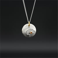 Killerwhale - Silver Pendant with 14k Gold and Garnet