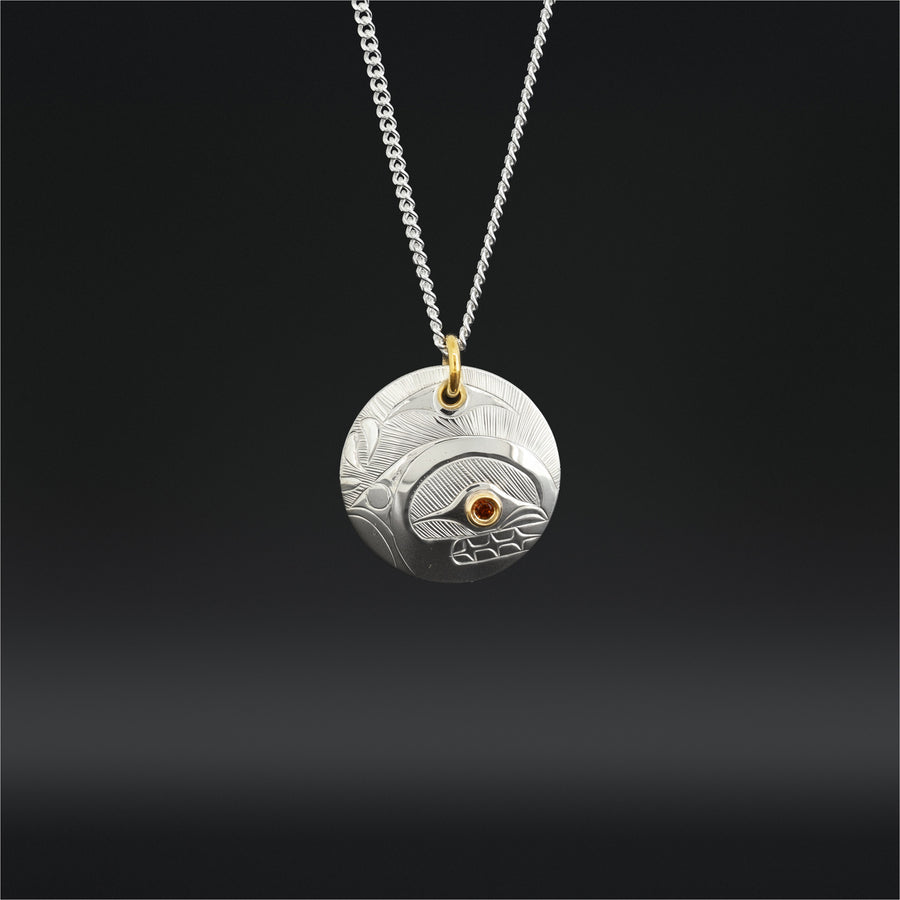 Killerwhale - Silver Pendant with 14k Gold and Garnet