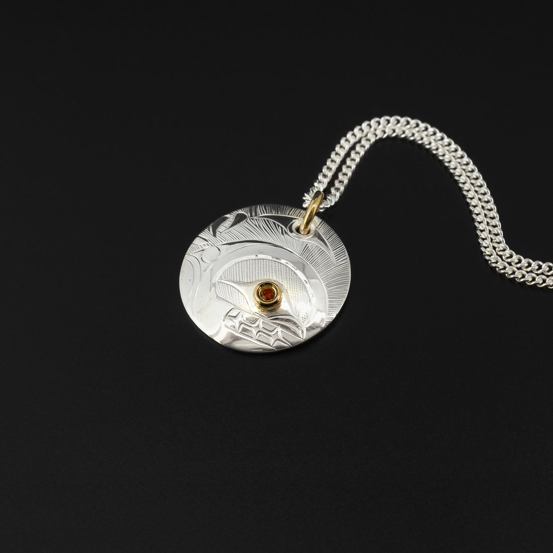 Killerwhale - Silver Pendant with 14k Gold and Garnet