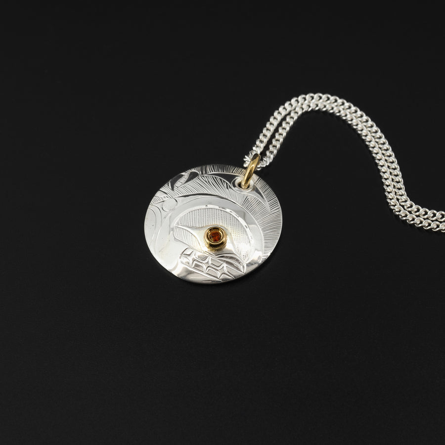Killerwhale - Silver Pendant with 14k Gold and Garnet