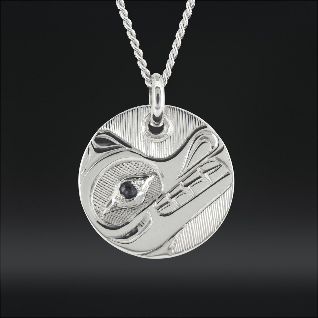 Wolf - Silver Pendant with Black Diamond