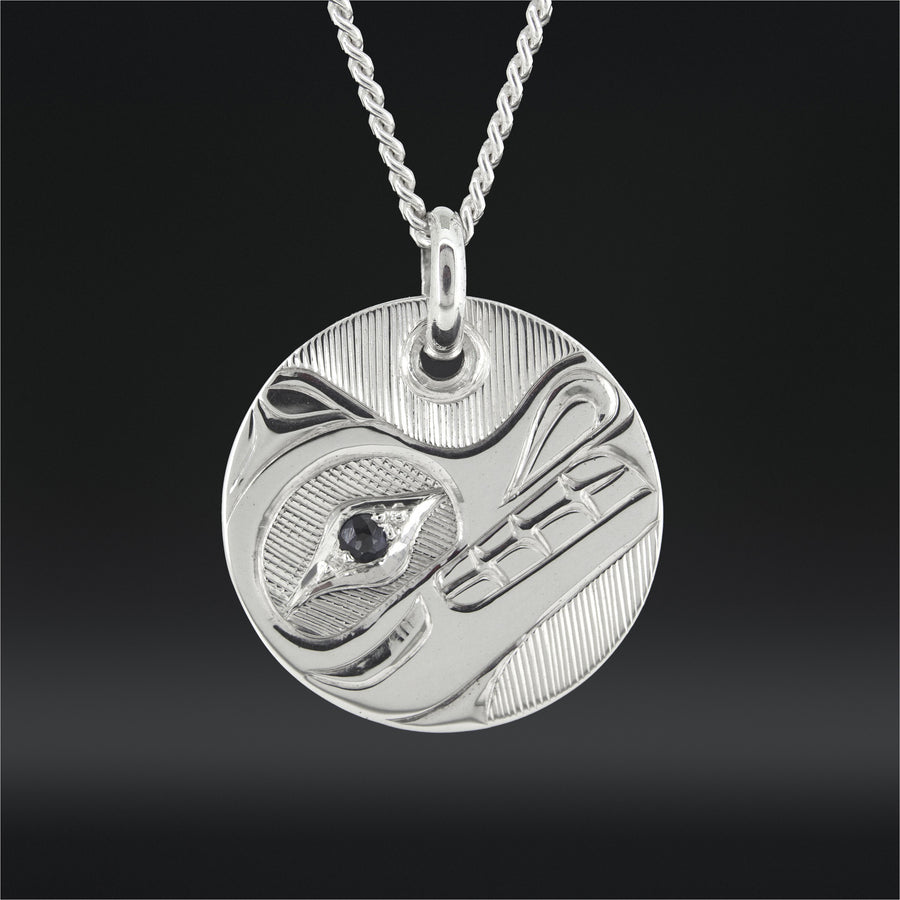 Wolf - Silver Pendant with Black Diamond