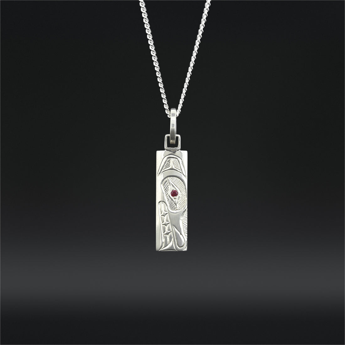 Wolf - Silver Pendant with Ruby