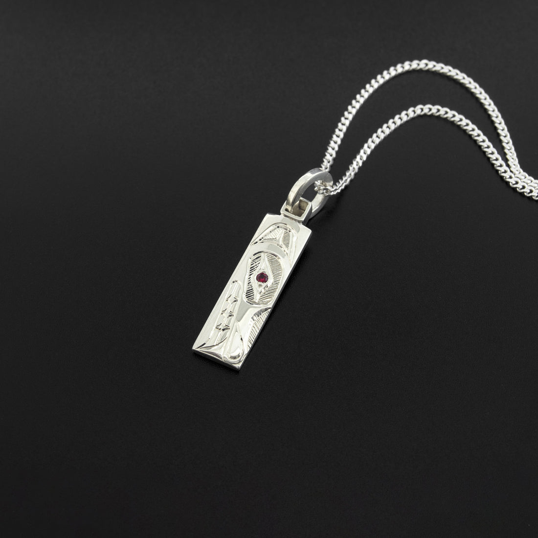 Wolf - Silver Pendant with Ruby