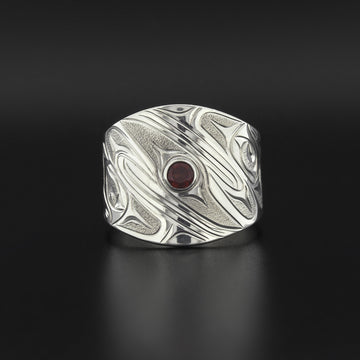 Ravens - Silver Ring with Garnet