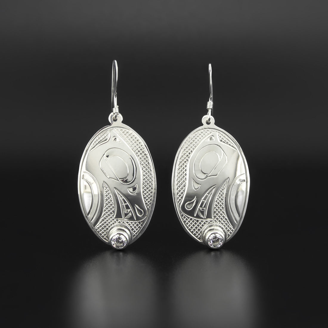 Bear - Silver Earrings with Cubic Zirconia