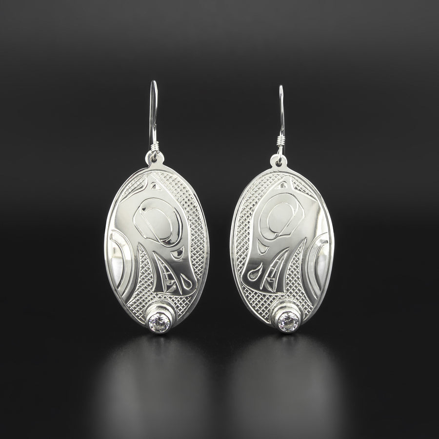 Bear - Silver Earrings with Cubic Zirconia