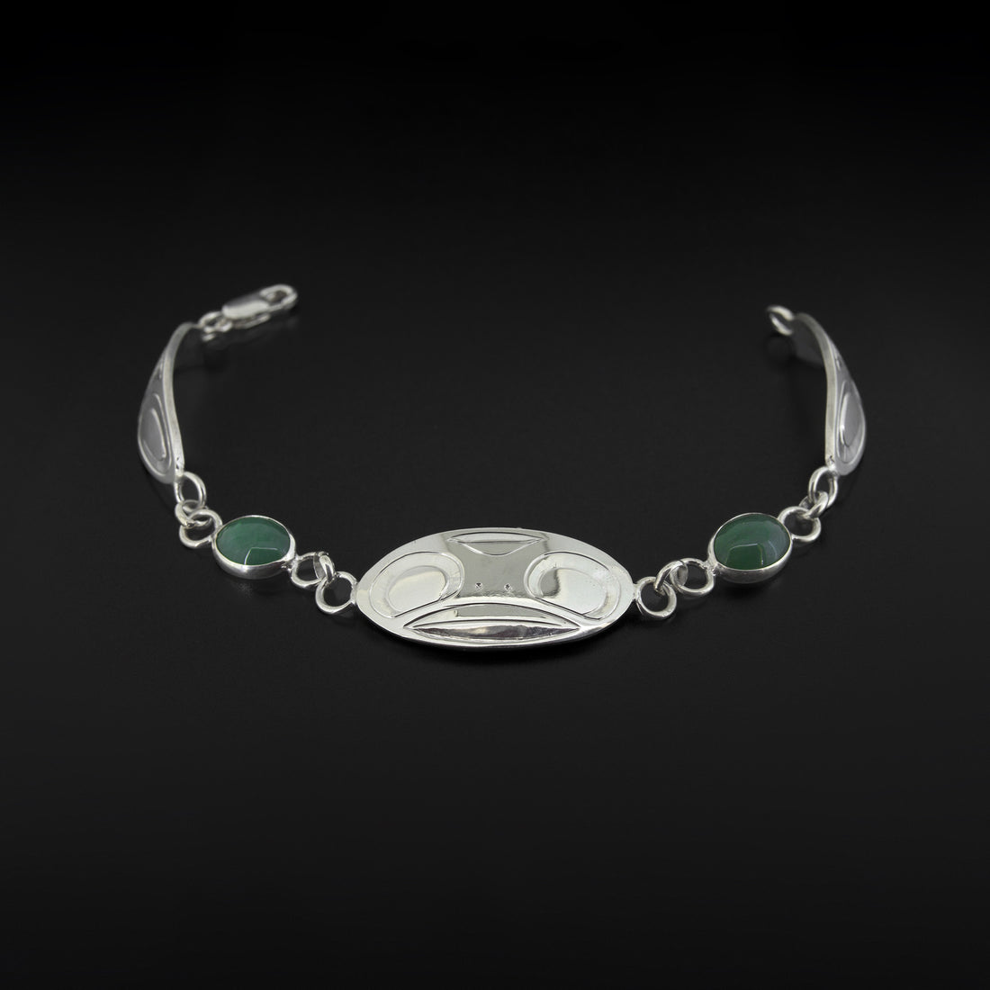 Frog - Silver Link Bracelet with Jade