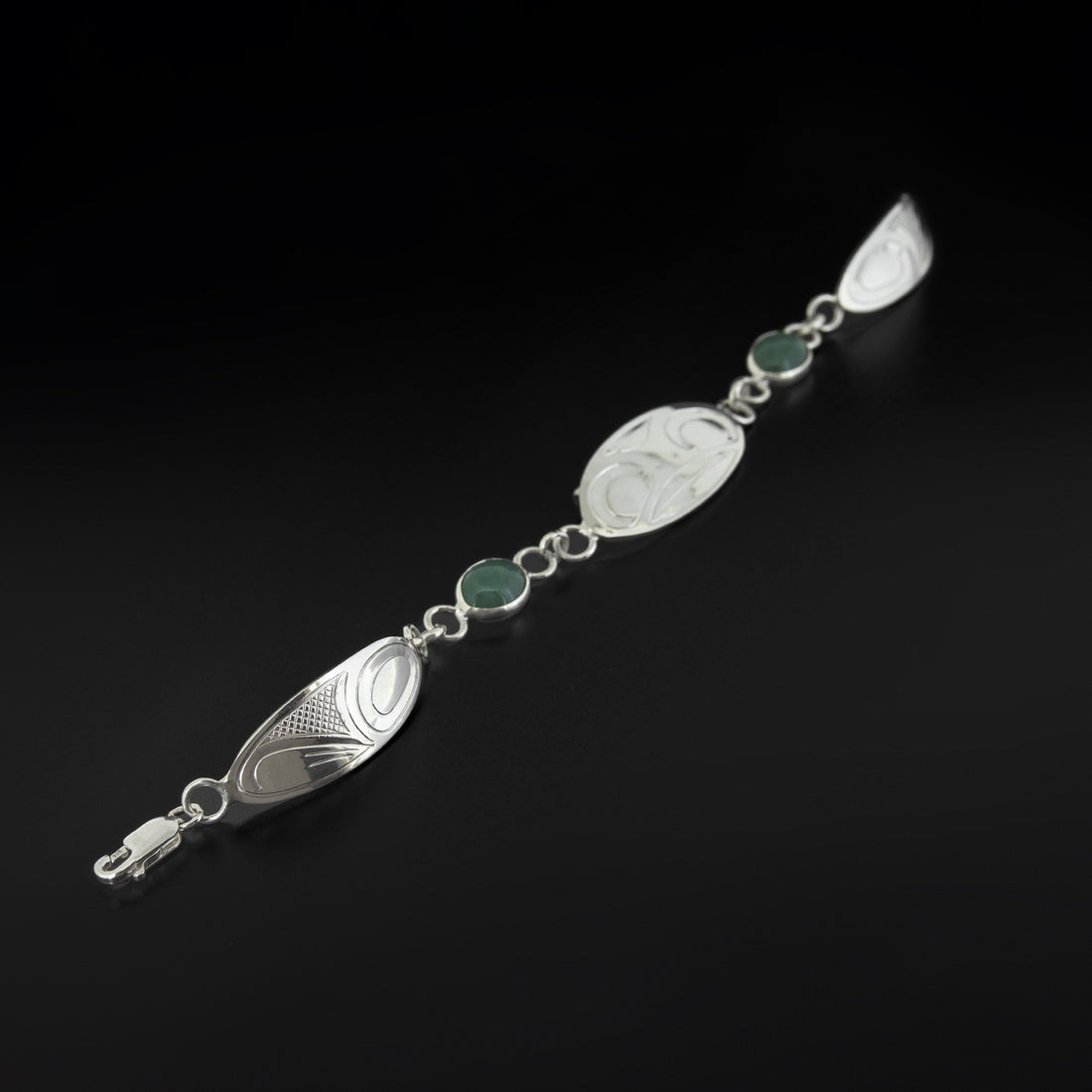 Frog - Silver Link Bracelet with Jade
