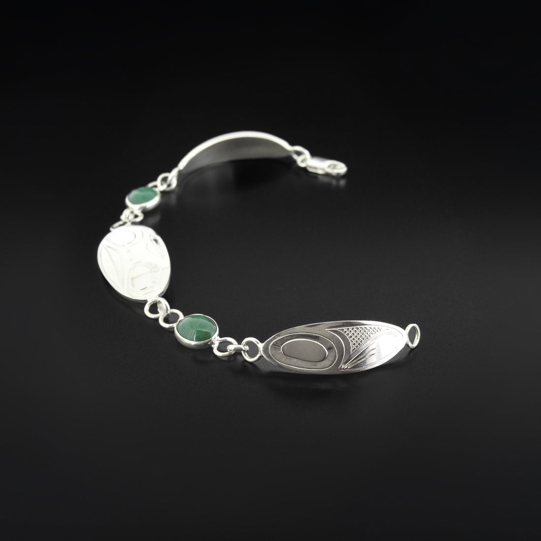 Frog - Silver Link Bracelet with Jade
