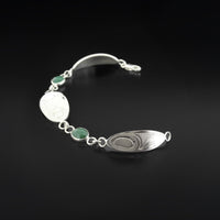 Frog - Silver Link Bracelet with Jade