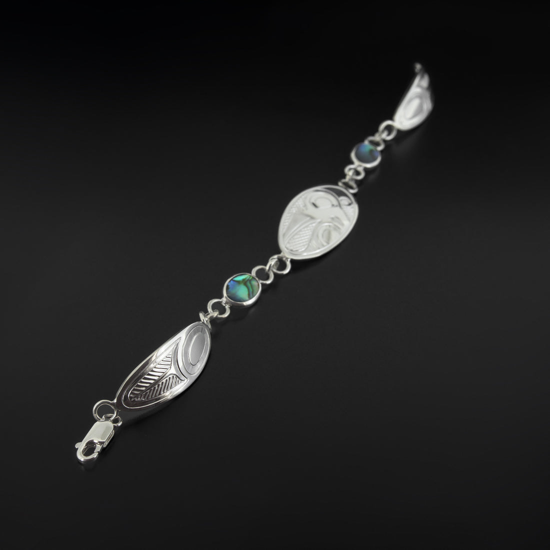 Hummingbird - Silver Link Bracelet with Abalone
