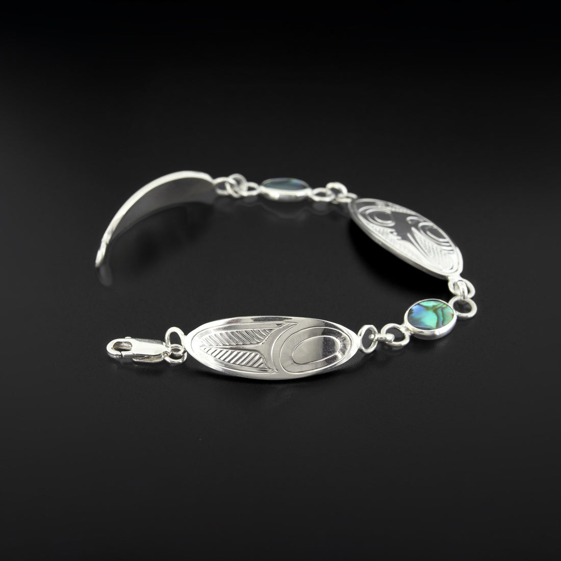 Hummingbird - Silver Link Bracelet with Abalone