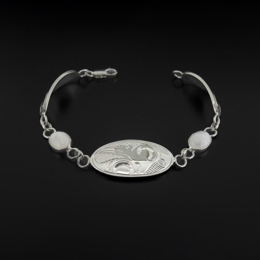 Hummingbird - Silver Link Bracelet with Moonstone