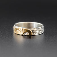 Hummingbird - Silver Ring with 14k Gold