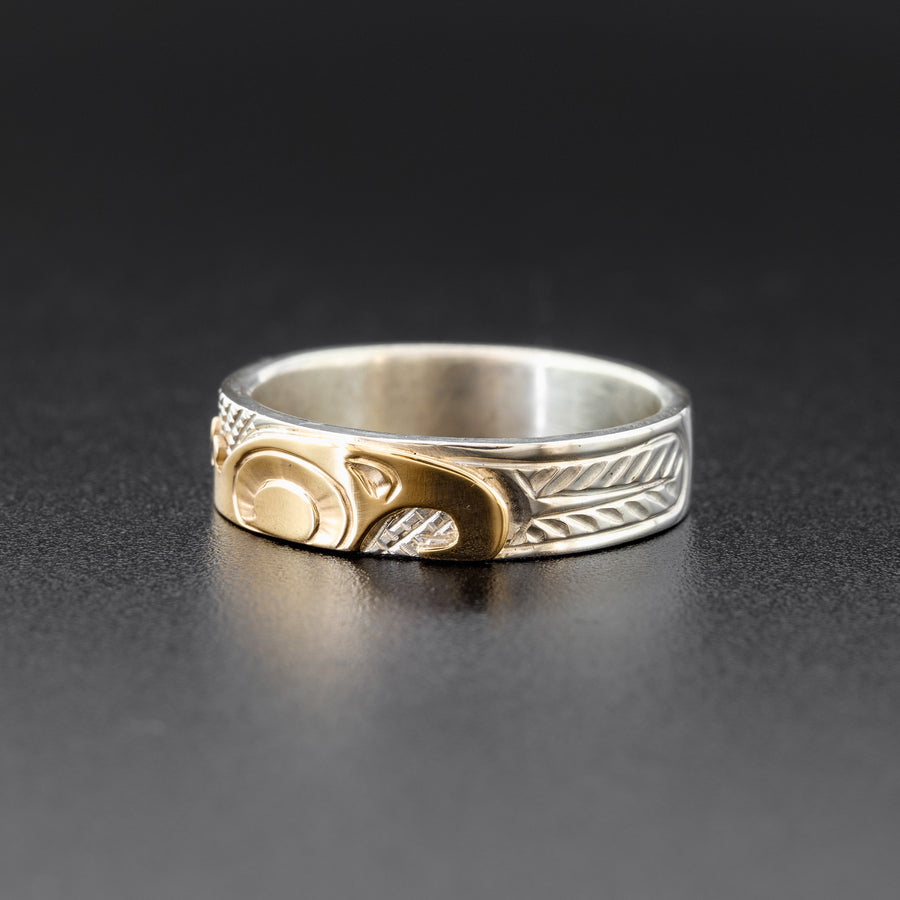 Hummingbird - Silver Ring with 14k Gold
