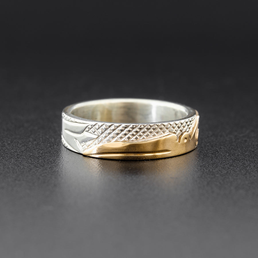 Hummingbird - Silver Ring with 14k Gold