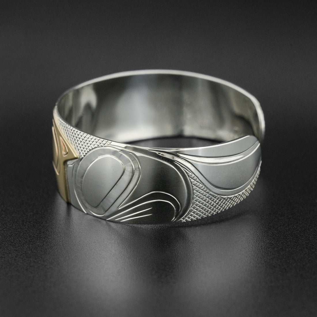 Wolf and Salmon - Silver Bracelet with 14k Gold