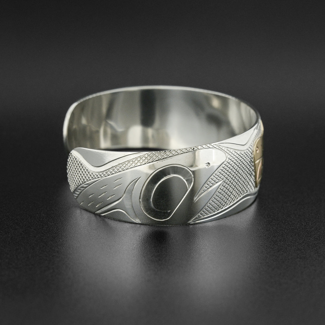 Wolf and Salmon - Silver Bracelet with 14k Gold