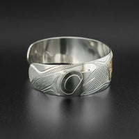 Wolf and Salmon - Silver Bracelet with 14k Gold