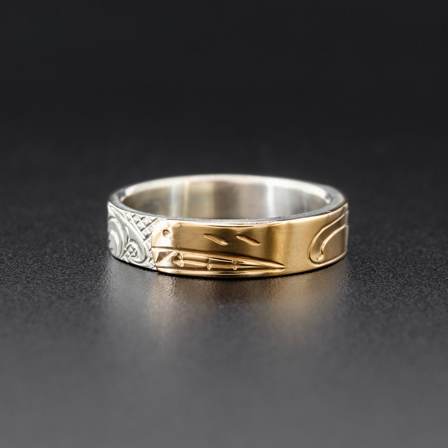 Wolf - Silver Ring with 14k Gold