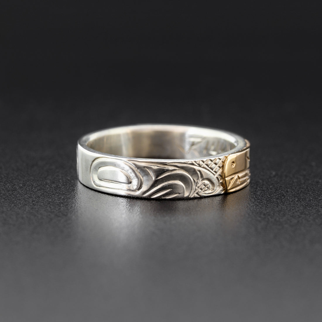 Wolf - Silver Ring with 14k Gold