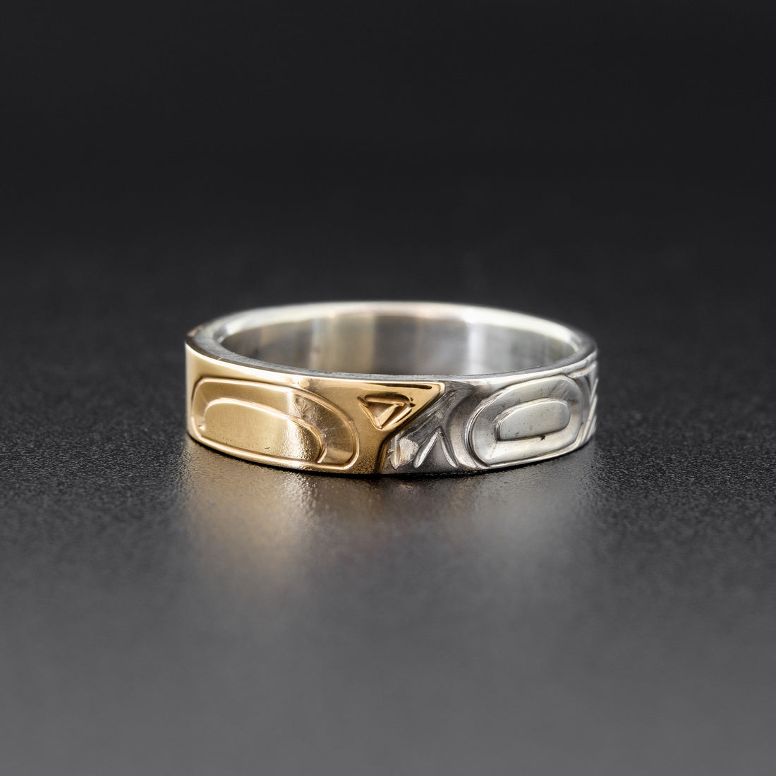 Wolf - Silver Ring with 14k Gold