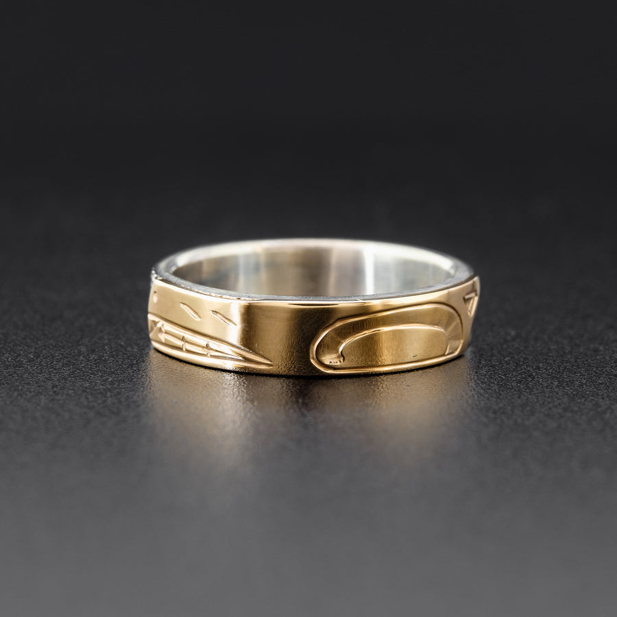 Wolf - Silver Ring with 14k Gold
