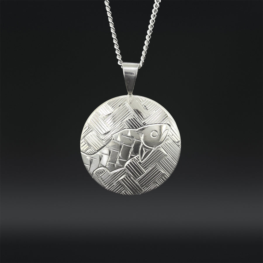 Weaving Salmon - Silver Pendant
