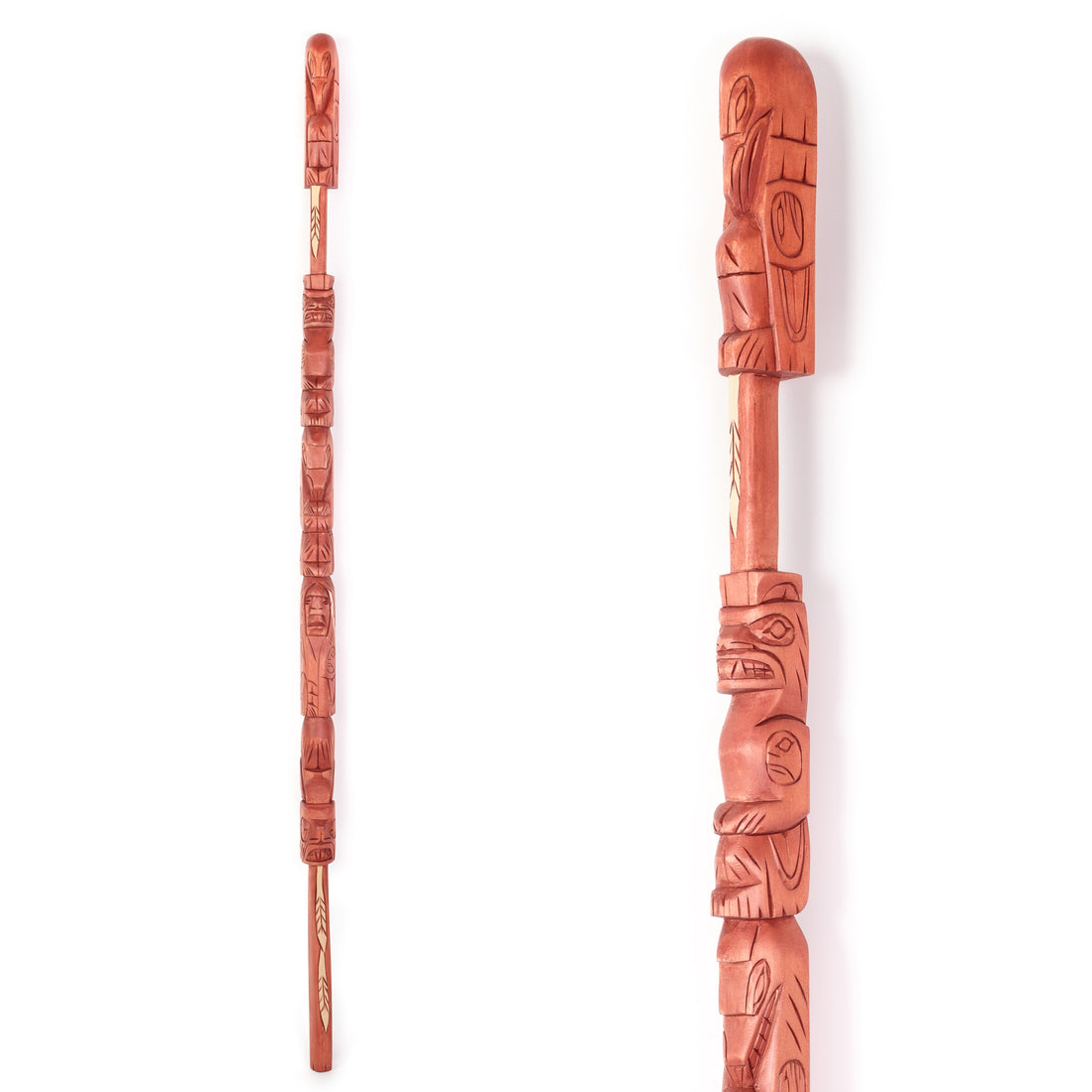Raven, Bear, Wolf, Human, and Whale - Five Figure Talking Stick