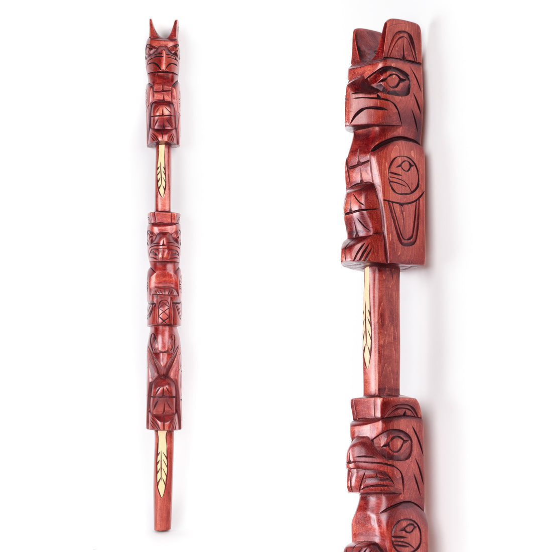 Thunderbird, Beaver, and Raven - Yellow Cedar Talking Stick