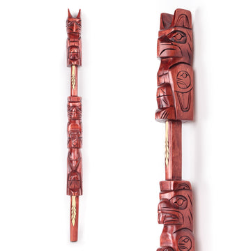 Thunderbird, Beaver, and Raven - Yellow Cedar Talking Stick
