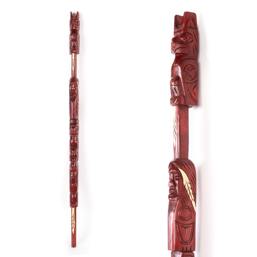 Thunderbird, Human, Bear, and Wolf - Yellow Cedar Talking Stick