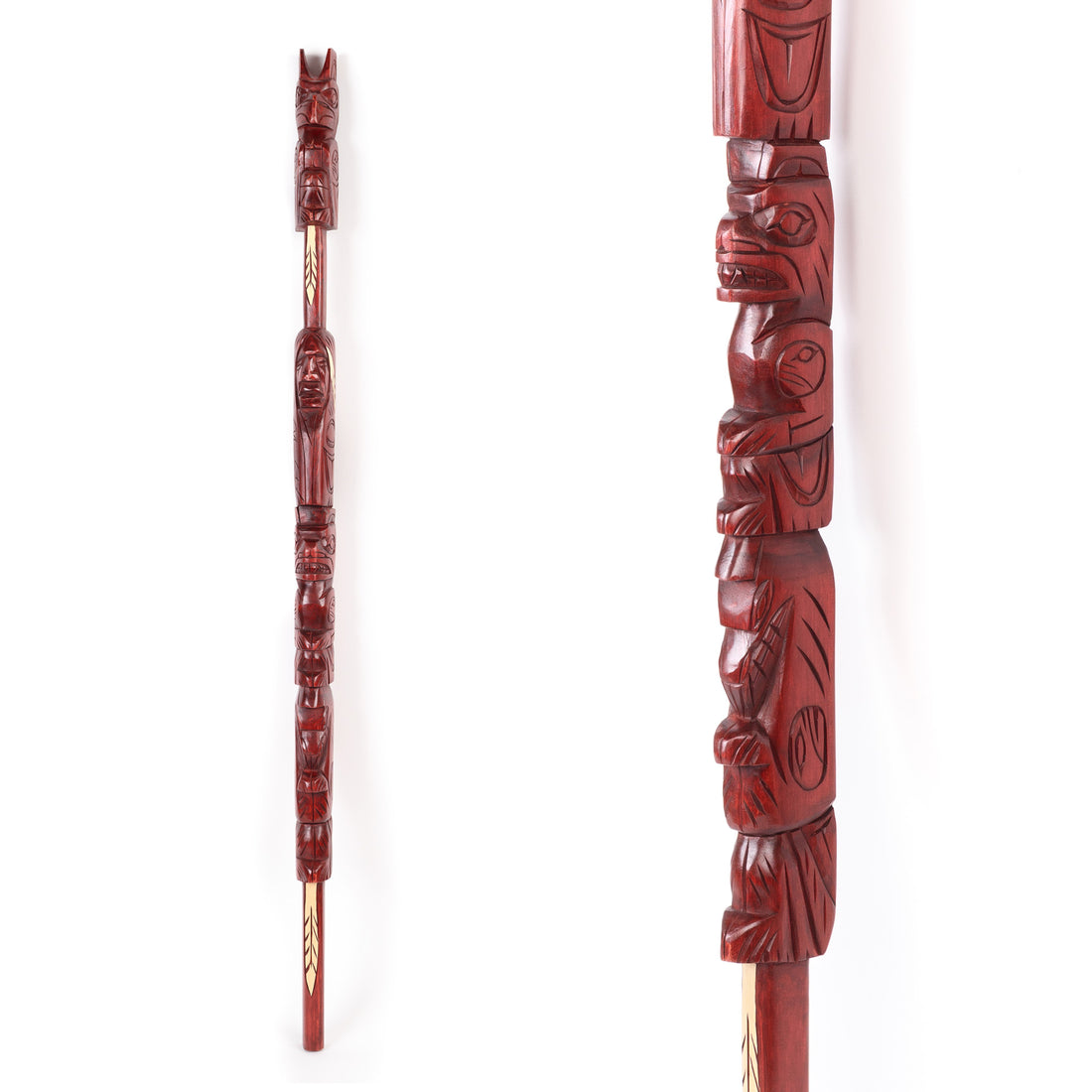 Thunderbird, Human, Bear, and Wolf - Yellow Cedar Talking Stick