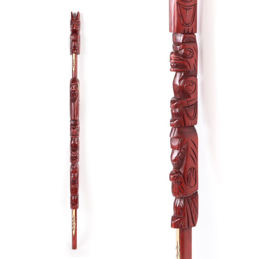 Thunderbird, Human, Bear, and Wolf - Yellow Cedar Talking Stick