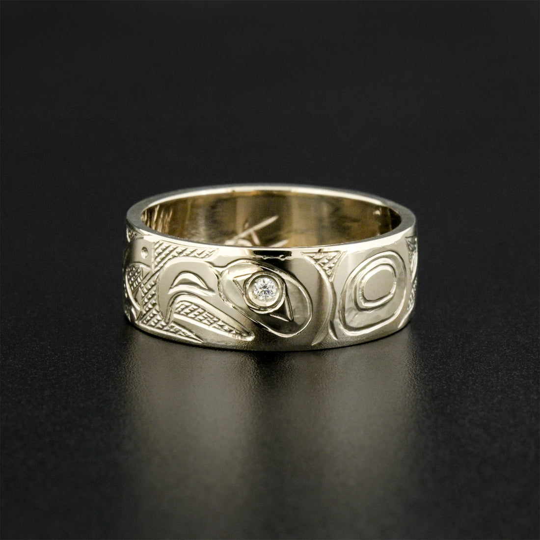 Nordic Dragon and Eagle - 14k White Gold Ring with Sapphire and Diamond