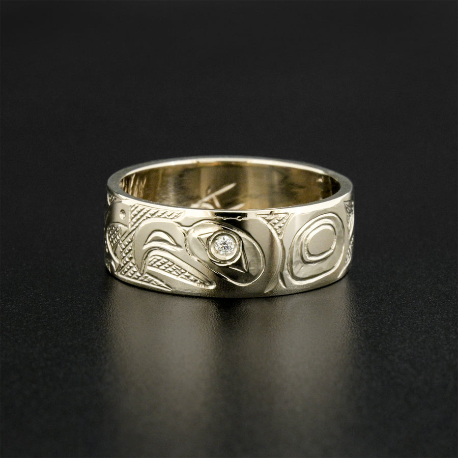 Nordic Dragon and Eagle - 14k White Gold Ring with Sapphire and Diamond
