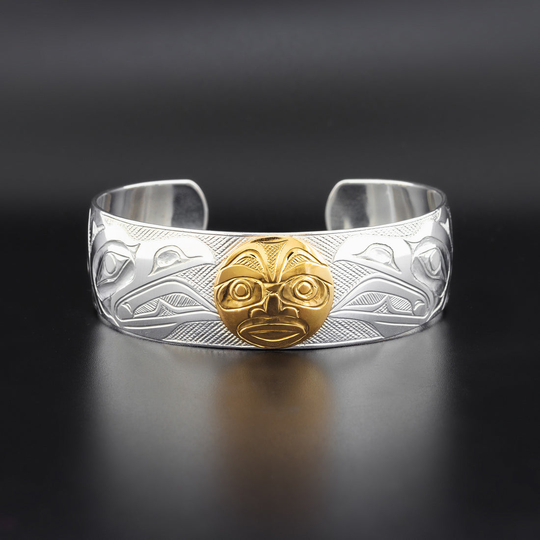 Ravens and Moon - Silver Bracelet with 14k Gold