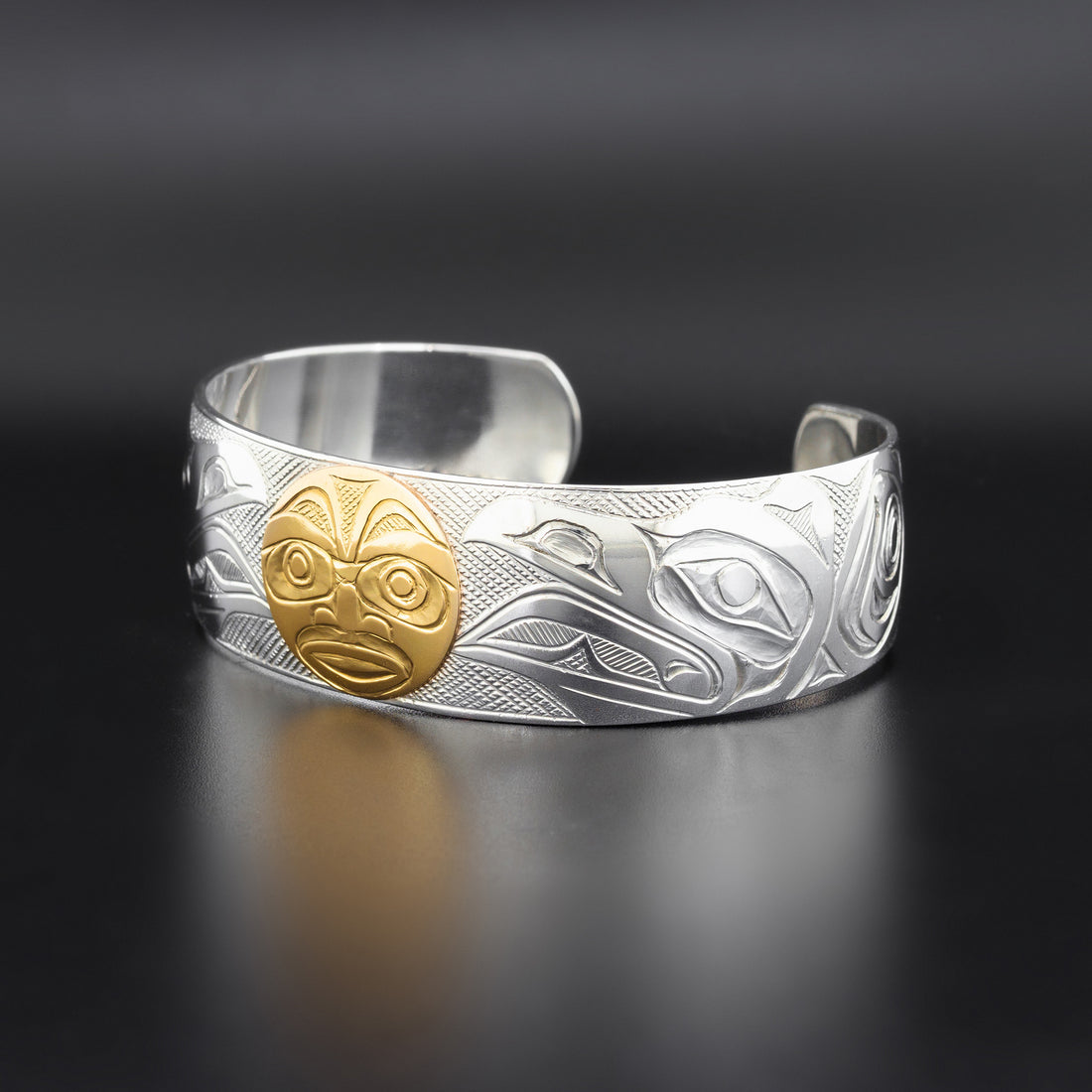 Ravens and Moon - Silver Bracelet with 14k Gold