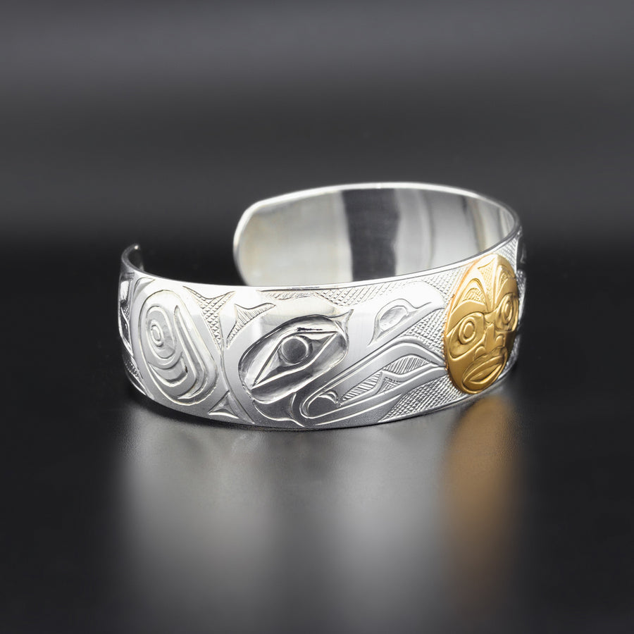 Ravens and Moon - Silver Bracelet with 14k Gold