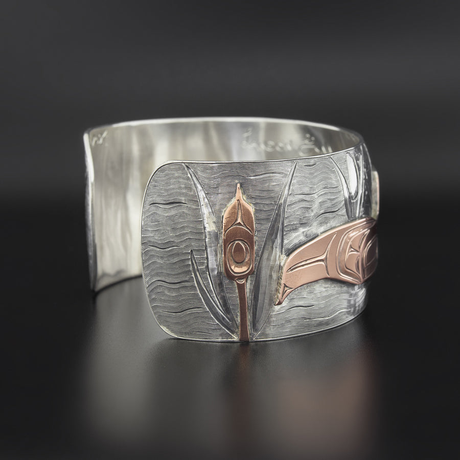 Day at the Pond - Silver Bracelet with Shibuichi and Sapphire