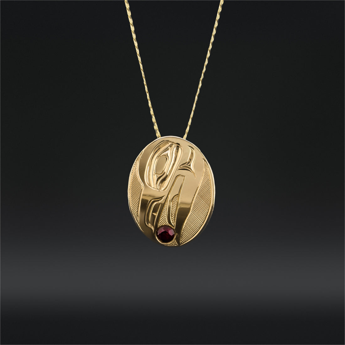 Raven and Light - 14k Gold Pendant with Ruby
