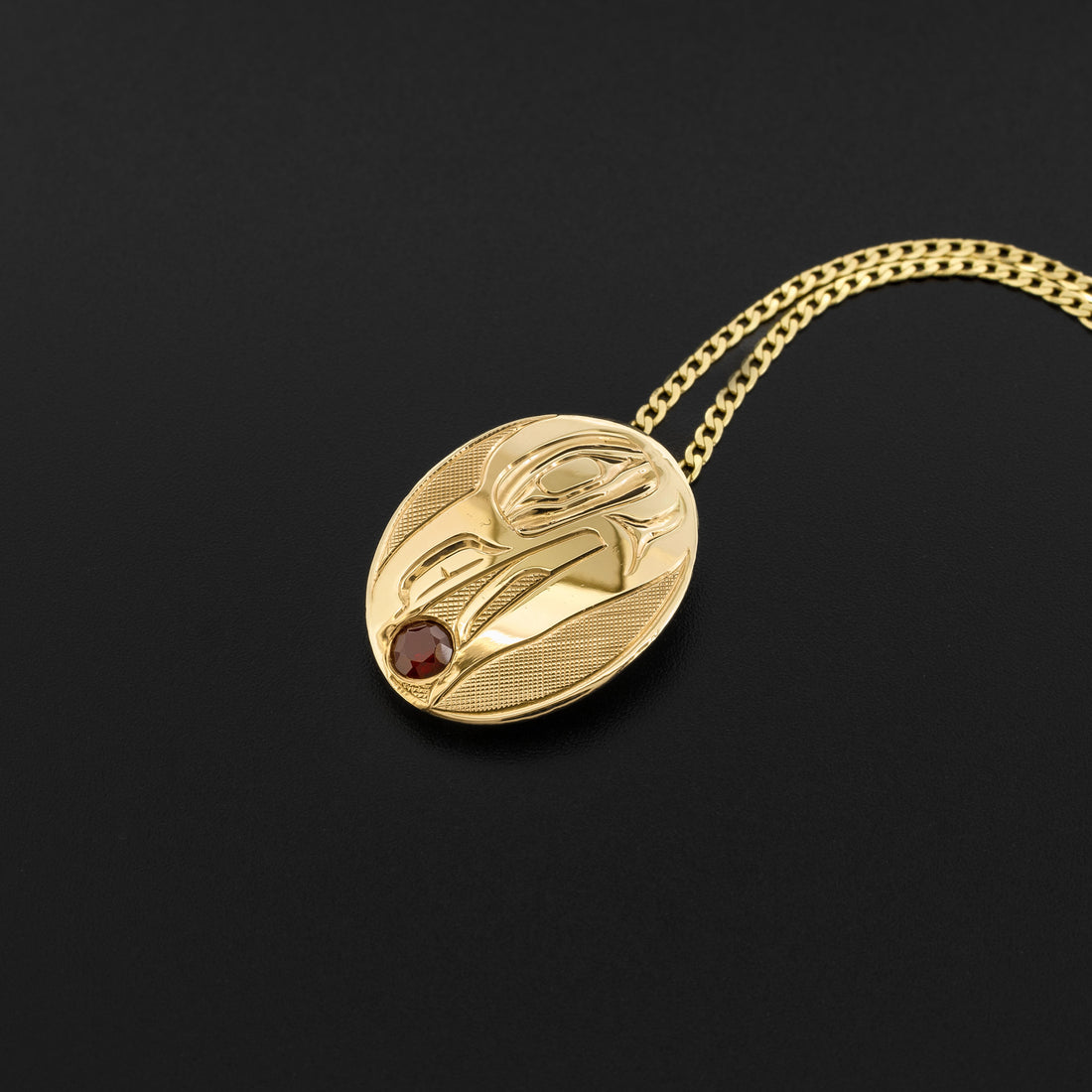 Raven and Light - 14k Gold Pendant with Ruby