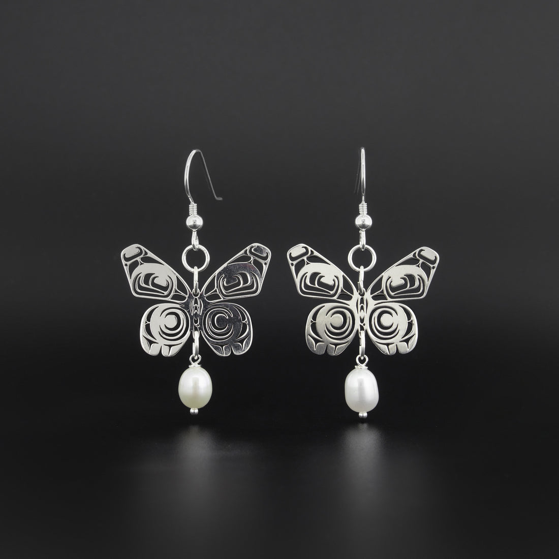 Butterfly - Silver Earrings with Pearl